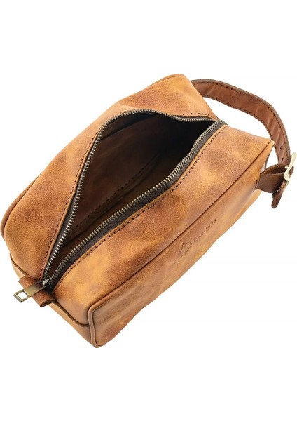 Isme Özel Dopp Kit Kişisel Bakım ve Seyahat Çantası - %100 Rainbow Deri - AC14004 - Camel