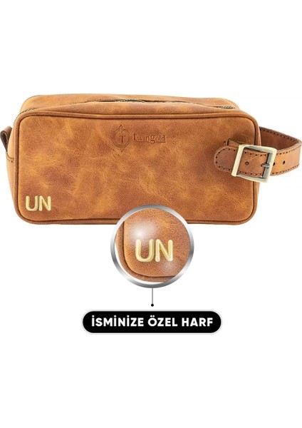 Isme Özel Dopp Kit Kişisel Bakım ve Seyahat Çantası - %100 Rainbow Deri - AC14004 - Camel fiyatları