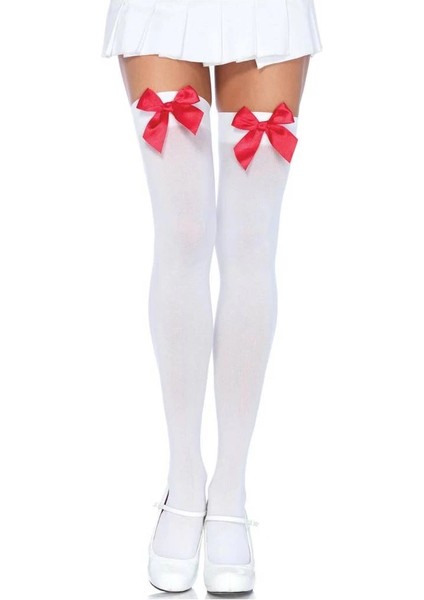 Kırmızı Fiyonklu Beyaz Jartiyer Çorabı TM1147 modelleri