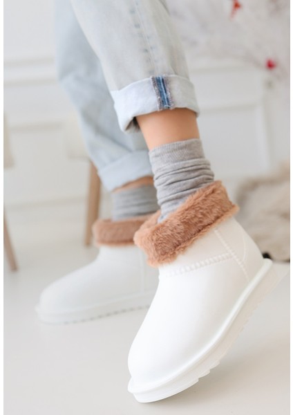 Mordi Beyaz Oval Burunlu Su Geçirmez Içi Kürklü Bot - Lisinya