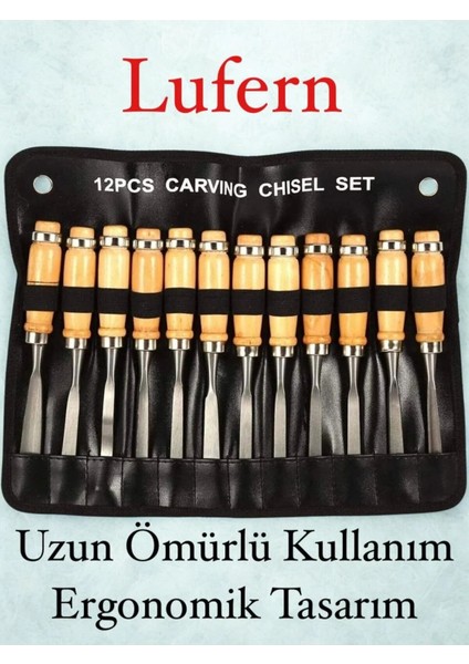 12 Parça Ahşap Oyma Iskarpela Set Profesyonel Taş Seramik Tahta Hobi Gravür Keskin Bıçak Takımı