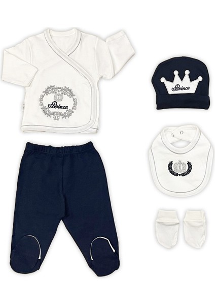 Sema Baby Prens Lüks 5 Parça Hastane Çıkışı Zıbın Seti - Lacivert