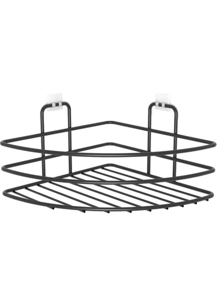 Kendiliğinden Yapışkanlı Montaj Gerektirmeyen Tek Katlı Banyo Askı Köşe Şampuanlık Siyah