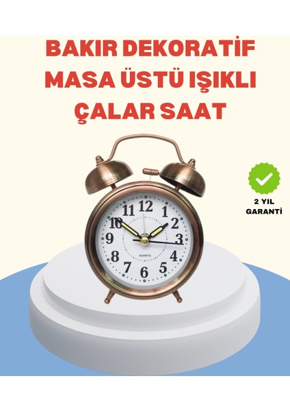 Bfs Metal Bronz Nostaljik Masa Saati Alarmlı Büyük Boy Sessiz Mekanizmalı