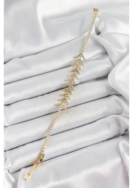 Bfs Pirinç Gold Renk Zirkon Taşlı Balık Sırtı Kadın Bileklik