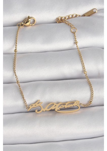 Bfs 316L Çelik Gold Renk Atatürk Imza Model Kadın Bileklik