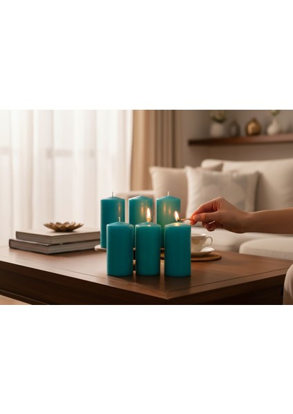 Iv Candles Homedecor 6'lı Turkuaz Bar Mum