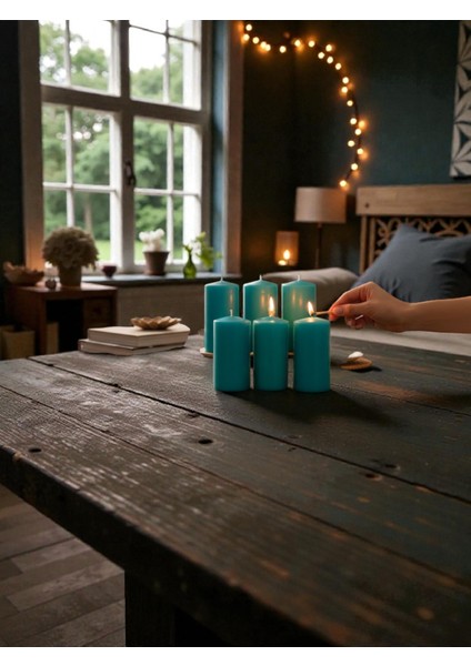 Iv Candles Homedecor 6'lı Turkuaz Bar Mum modelleri