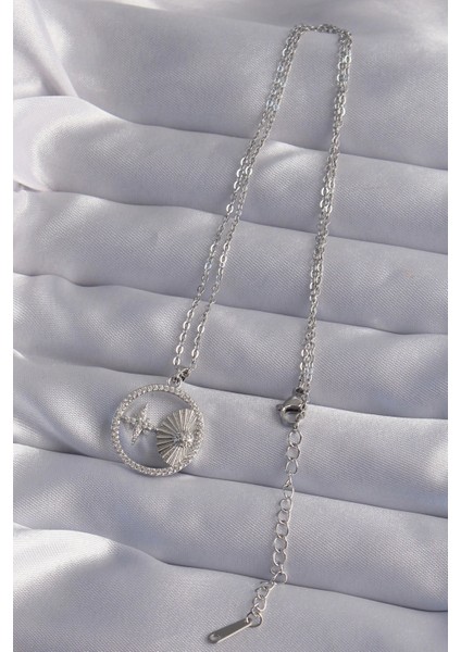 Bfs 316L Çelik Zincir Gümüş Renk Zirkon Taşlı Yıldız Figürlü Oval Kolye fiyatları