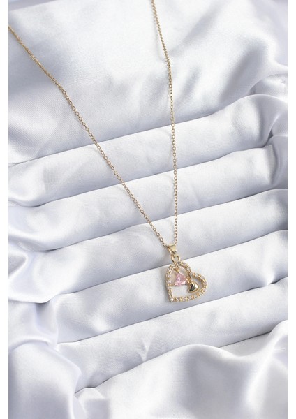 Bfs 316L Çelik Gold Renk Zincir Zirkon Taşlı Kalp Model Kadın Kolye fiyatları