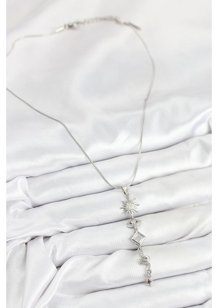 Bfs 316L Çelik Zirkon Taşlı Güneş ve Ay Enerji Model Gümüş Renk Kadın Kolye fiyatları