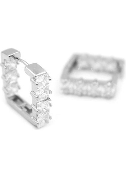 Kare Taşlı Küpe - Gümüş