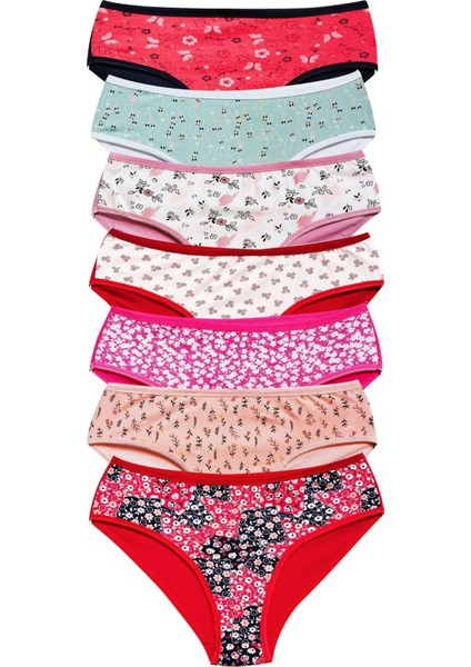 Pamuklu Geniş Kenarlı Likralı Desenli Bato Kadın Külot 7'li Paket