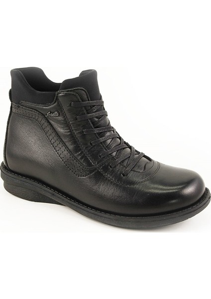 28553-G Kadın Siyah Deri Comfort Bot