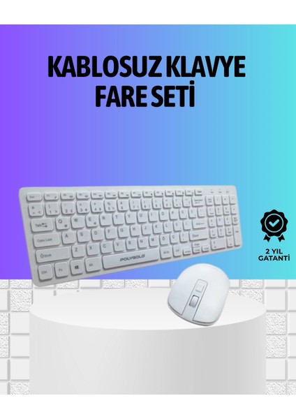 Bfs Q Klavye Beyaz Klavye ve Mouse Seti Kablosuz USB Girişli