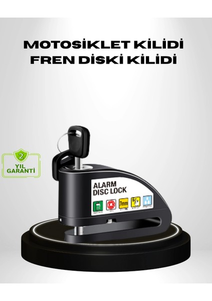 Bfs Titreşim Sensörlü Alarmlı Motosiklet Disk Kilidi 14MM Çelik Çift Kilitleme