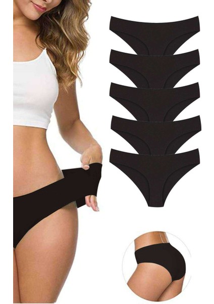 5 Adet Kadın Dikişsiz Lazer Kesim Esnek Iz Yapmayan Külot Siyah