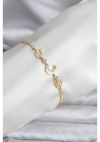 Bfs Charmlı Model Zirkon Taşlı Gold Renk Su Yolu Kadın Bileklik