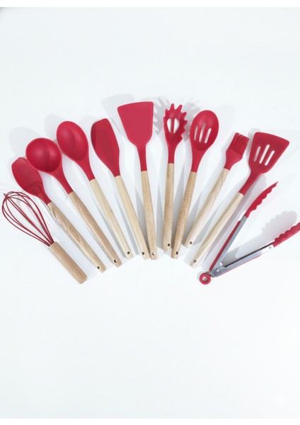 12 Parça Spatula Seti Bambu Saplı Silikon Isıya Dayanıklı Yanmaz Yapışmaz fırsatları