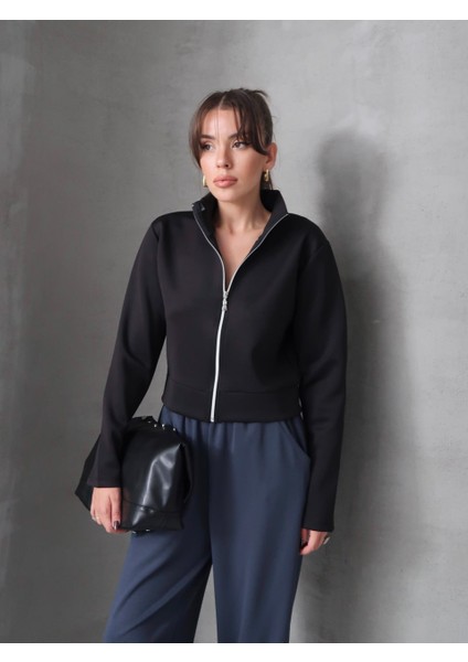 Siyah Scuba Fermuarlı Ceket