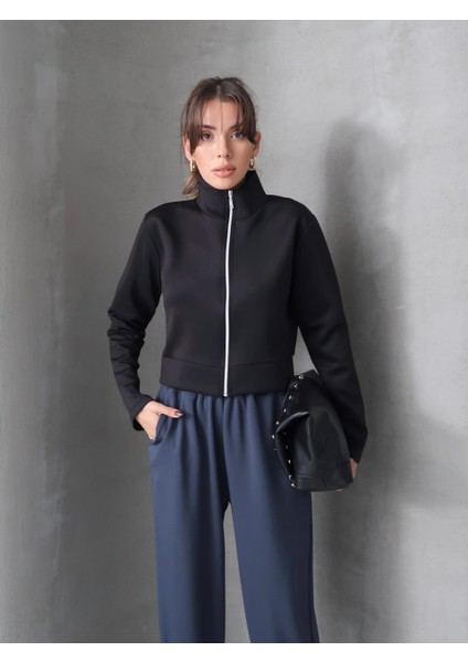 Siyah Scuba Fermuarlı Ceket fiyatları