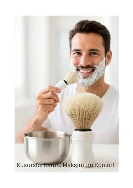 Bfs Klasik Tıraş Seti – Beyaz Saplı Fırça & 304 Paslanmaz Çelik Tıraş Tası