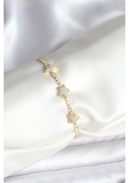 Bfs Yıldız Model Zirkon Taşlı Gold Renk Pirinç Su Yolu Kadın Bileklik