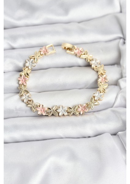 Bfs Lotus Model Pirinç Gold ve Pembe Renk Kadın Bileklik