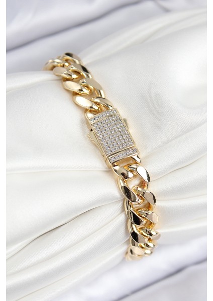 Vıp Pirinç Zirkon Taşlı Cuba Model Gold Renk Kadın Bileklik - Lisinya fiyatları