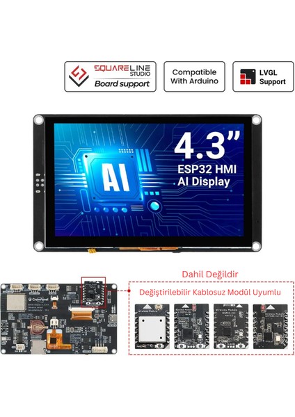Crowpanel Advance 4.3-Inch Hmı ESP32-S3 Aı Destekli Programlanabilir Çerçevesiz Dokunmatik Ekran