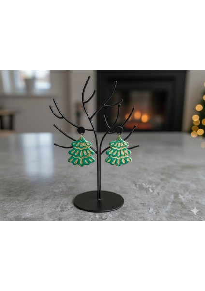 Emerald Tree Luxe – El Yapımı Yeşil & Gold Yılbaşı Çam Ağacı Küpe | Polimer Kil | 5 cm fırsatları