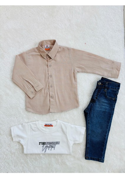 Erkek Çocuk Cep Detaylı Haki Ceketli 4’lü Kombin Takım fiyatları