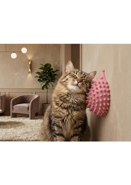 Sevimli Kirpi Tasarımlı Duvar Tipi Kedi Kaşıma Tarağı ve Masaj Aleti - Tüy Toplayıcı Kedi Köşe Kaşıyıcı (Self Groomer)