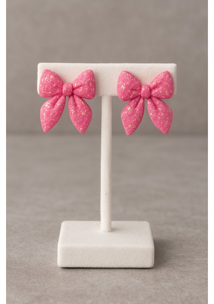 Snow Glow Bow – El Yapımı Işıltılı Fiyonk Polimer Kil Küpe