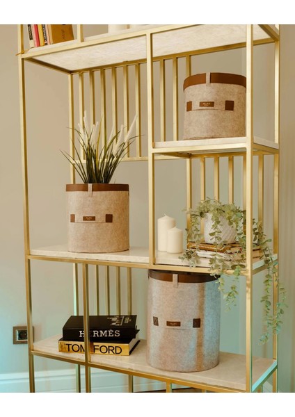 Deri Şeritli Yuvarlak Çok Amaçlı Düzenleyici Organizer Kutu Keçe Sepet (3'lü Set) ( Lisinya ) fiyatları