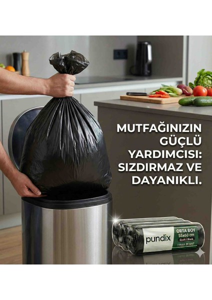 Orta Boy Siyah Çöp Poşeti 55X60 cm - 5 Rulo (100 Adet) - 13 Mikron Ekstra Dayanıklı & Sızdırmaz Avantaj Paketi fiyatları