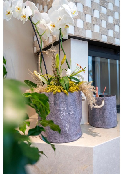 Kulplu Yuvarlak Düzenleyici Çok Amaçlı Kolay Taşınabilen Organizer Keçe Sepet (Mega) 03648 ( Lisinya )