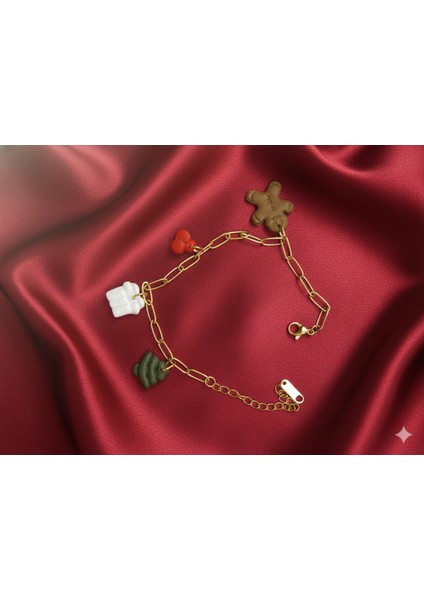Holiday Charm Bracelet – El Yapımı Yılbaşı Temalı Figürlü Zincir Bileklik Polimer Kil