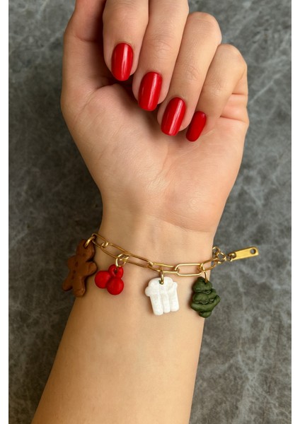 Holiday Charm Bracelet – El Yapımı Yılbaşı Temalı Figürlü Zincir Bileklik Polimer Kil fiyatları