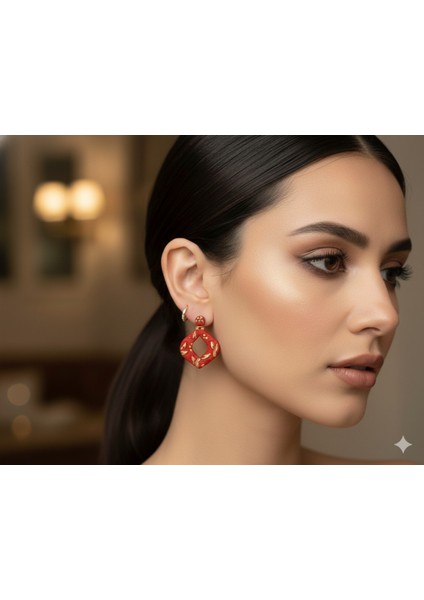 Crimson Wreath – El Yapımı Kırmızı Gold Detaylı Geometrik Küpe | Polimer Kil | 5 cm fırsatları