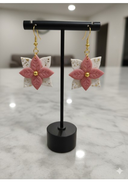 Fleur Rosé – El Yapımı Çiçek Formlu Polimer Kil Küpe | Altın Detaylı | 5 cm fiyatları