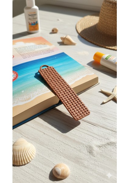 Rustik Görünümlü Polimer Kil Kitap Ayracı | El Yapımı | Dayanıklı ve Çok Hafif | Hasır Efektli