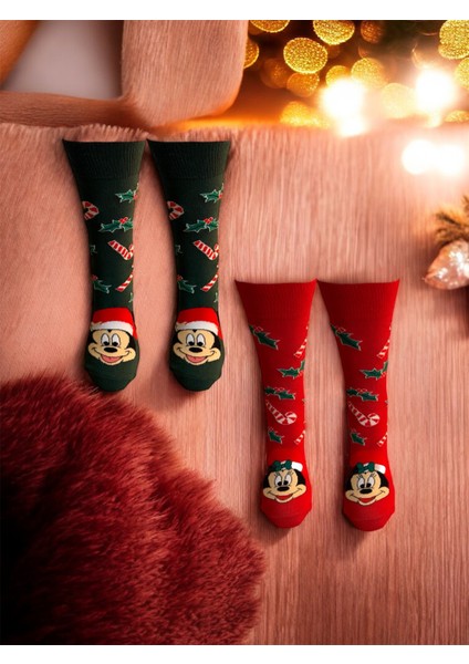 Al Bi 90Lık 2'li Set Mickey Mouse ve Mini Mouse Pamuklu Çorap