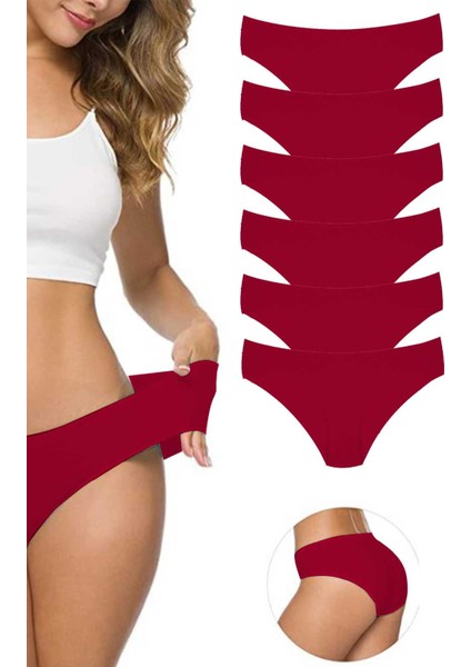 6 Adet Kadın Dikişsiz Lazer Kesim Esnek Iz Yapmayan Külot Bordo