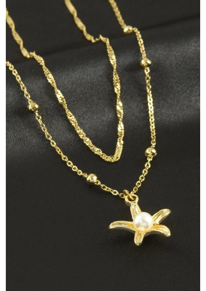 Çiçek Inci Ikili Çelik Kolye