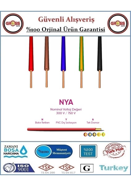 Tek Damar NYA Kablo 2,5 mm - Siyah - 2 Metre