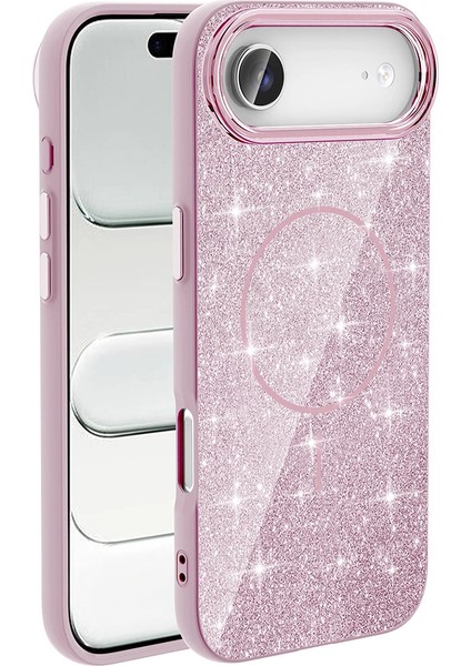 Apple iPhone 17 Air Kılıf M-Safe Şarj Özellikli Parlayan Simli Redclick Okso Kapak