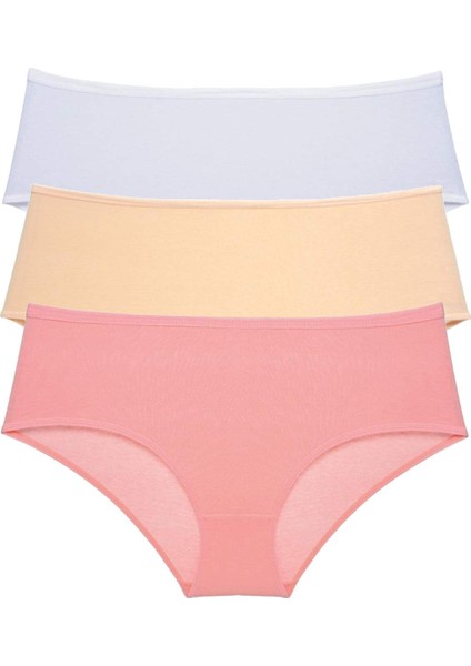 3 Adet Kadın Yüksek Bel Bato Külot Beyaz Ten Pudra