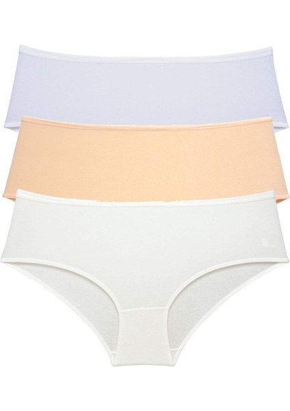 3 Adet Kadın Yüksek Bel Bato Külot Beyaz Ten Krem