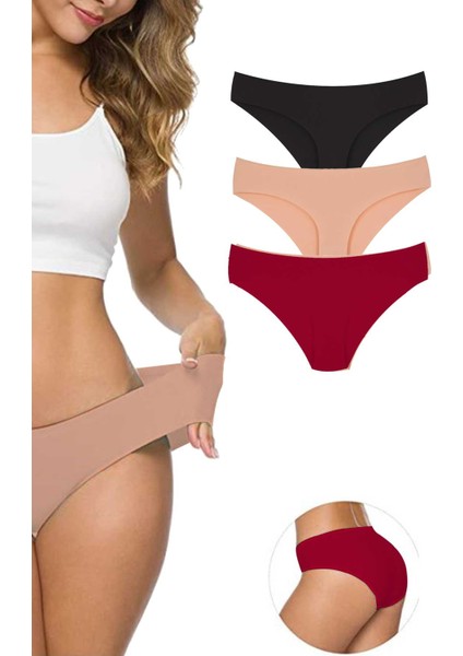 3 Adet Kadın Dikişsiz Lazer Kesim Esnek Iz Yapmayan Külot S6